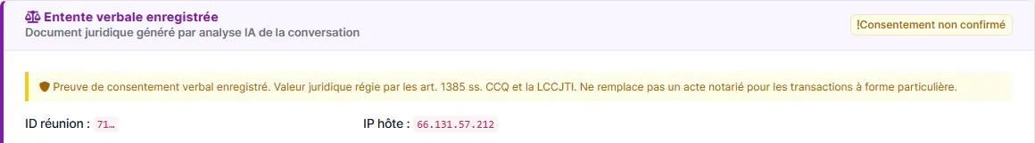 En-tête du document avec badge de consentement et éléments de traçabilité