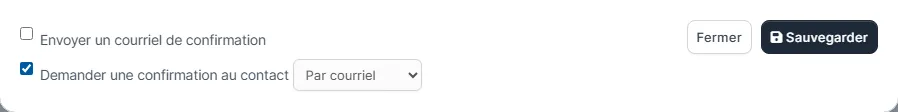 Fenêtre de rendez-vous avec la case Demander une confirmation au contact et le choix du canal